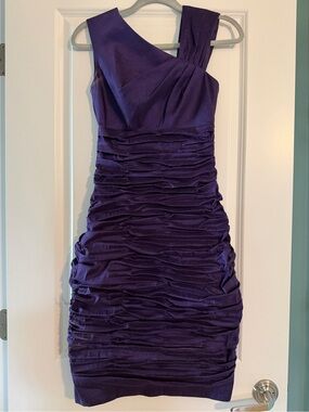 Calvin Klein Purple One-Shoulder Ruched Cocktail Dress
